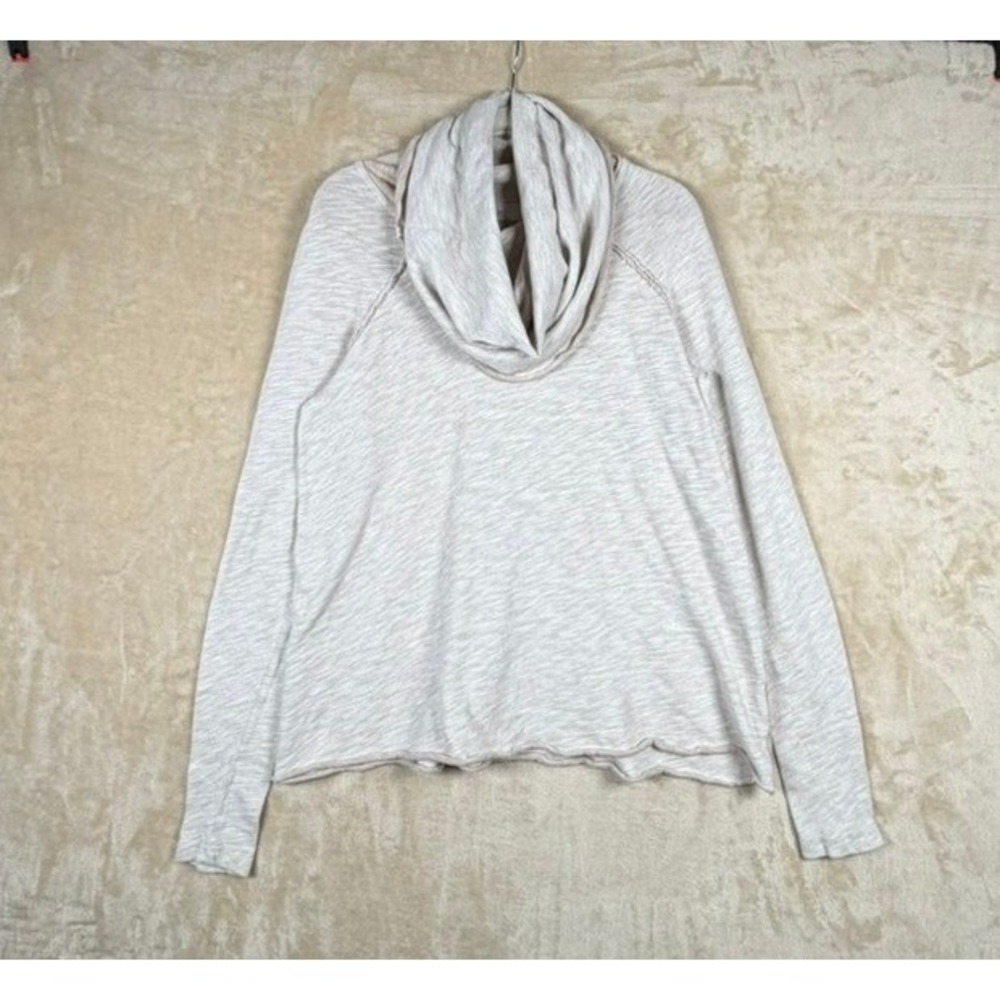Free People Beach One Body Cowl Neck Slub Knit Top Cream Tan Long Sleeve XL
